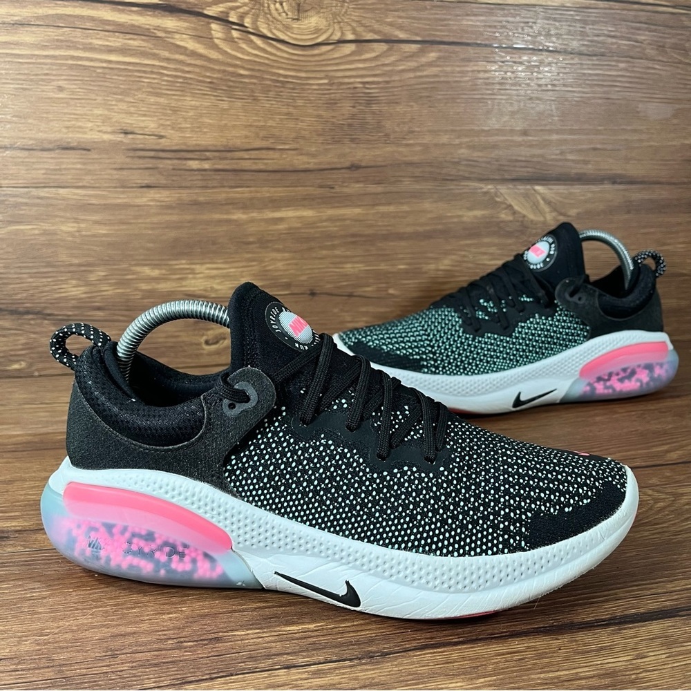 Nike Women's Black Knit Running Shoes with Pink Accent